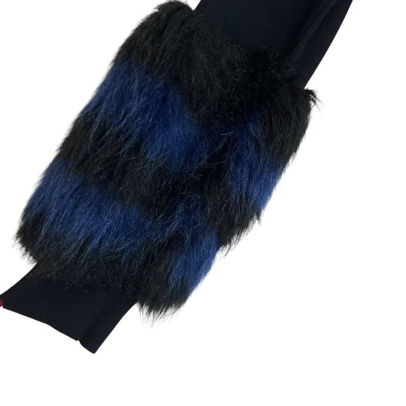 Alfani Womens Faux Fur Cuff Sweater Size XL Black Blue Mock Neck Long Sleeve - Picture 3 of 7